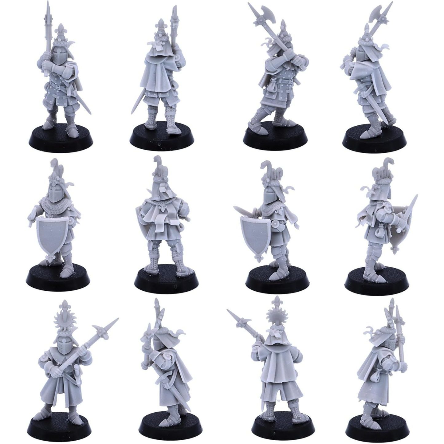 Armoured medieval knight carrying a war hammer over the shoulder shown from multiple angles.
