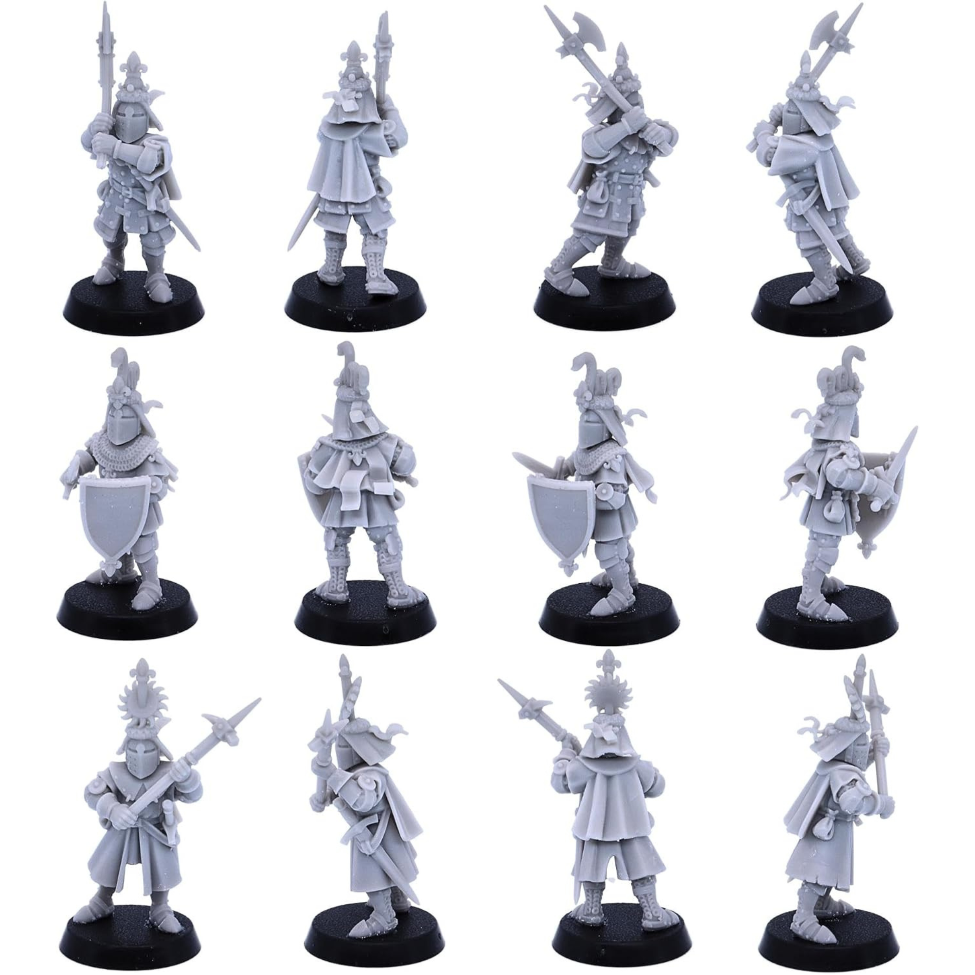 Armoured medieval knight carrying a war hammer over the shoulder shown from multiple angles.