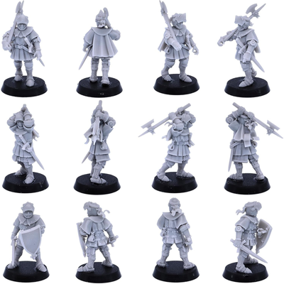 Medieval knight characters with sword, heraldic equipment and detailed plate and mail armour.