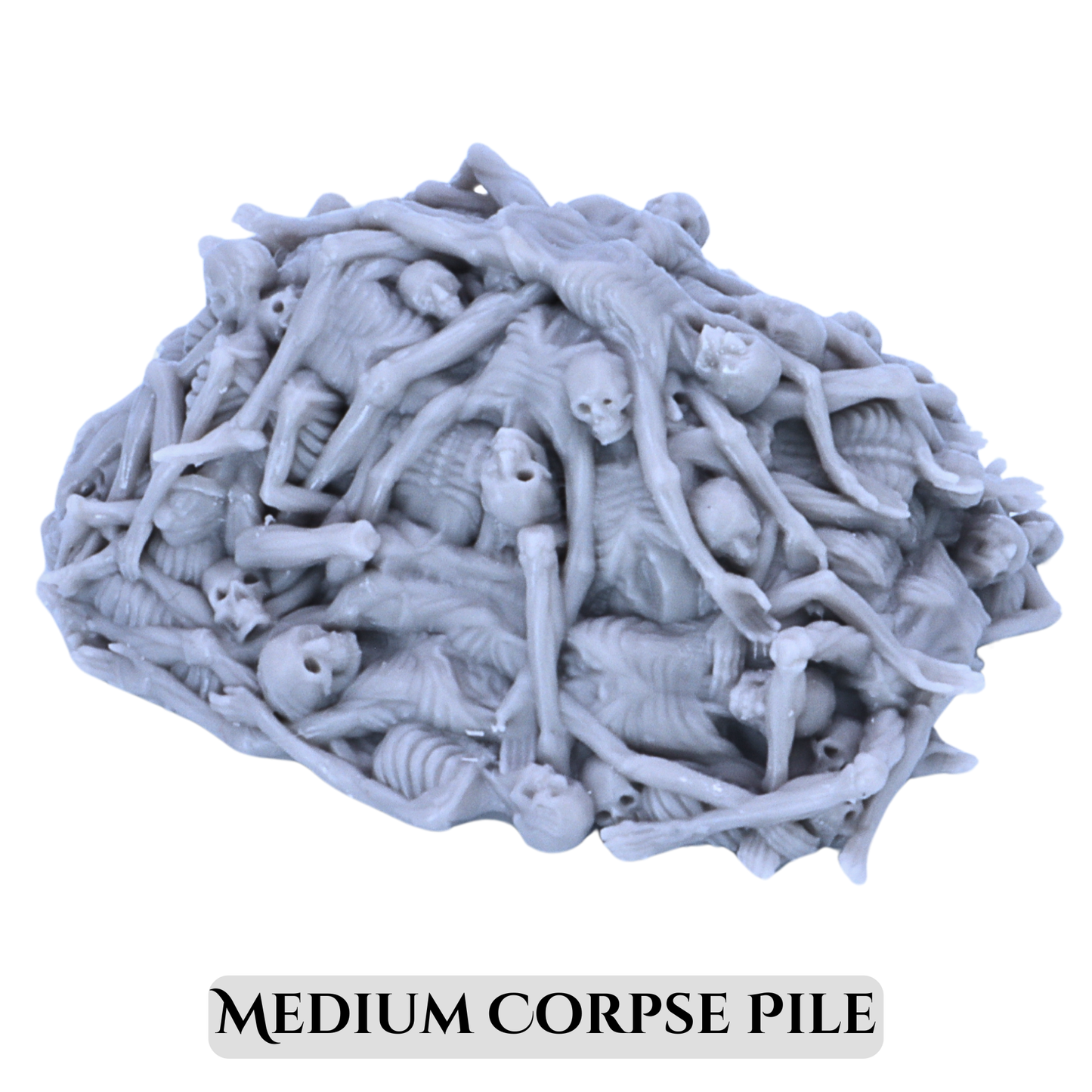 Medium Corpse Pile terrain piece by Printable Scenery showing a mound of skeletal bodies, bones, and skulls.