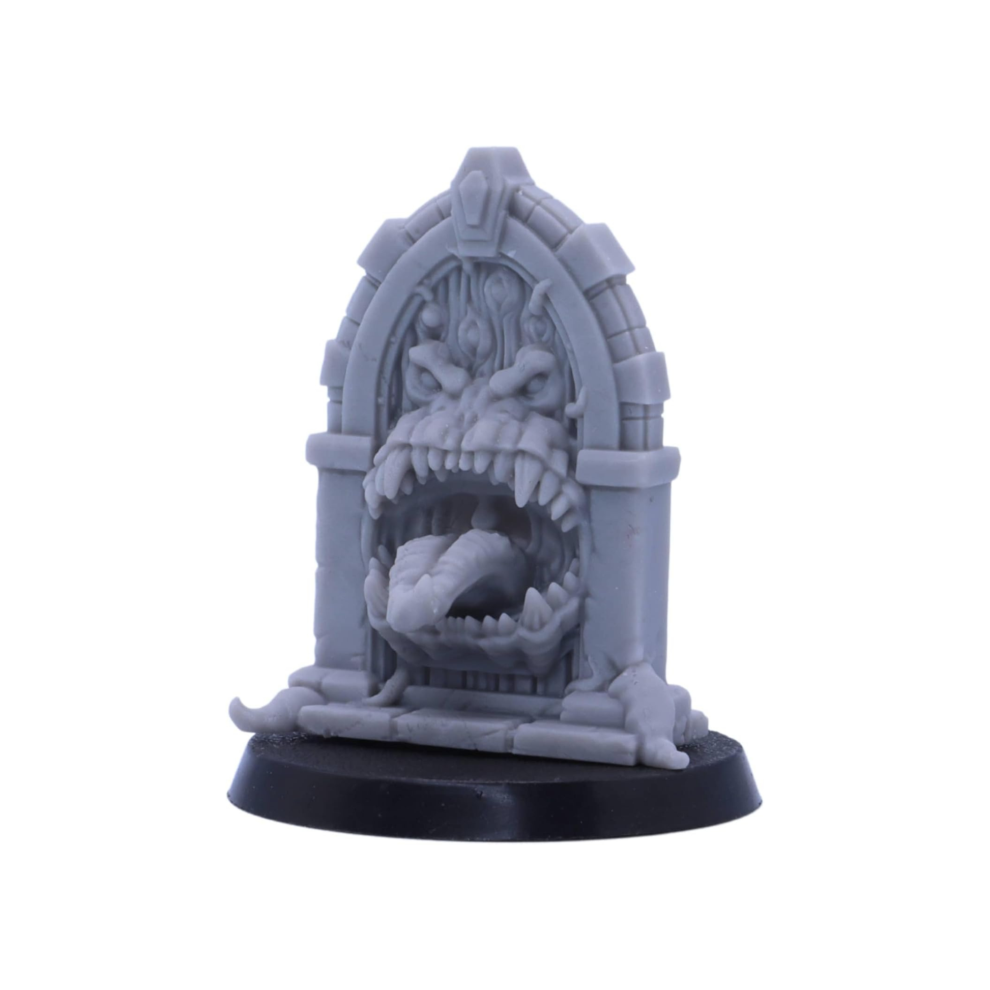 Fantasy stone doorway Mimic with a monstrous face, sharp teeth and extended tongue.