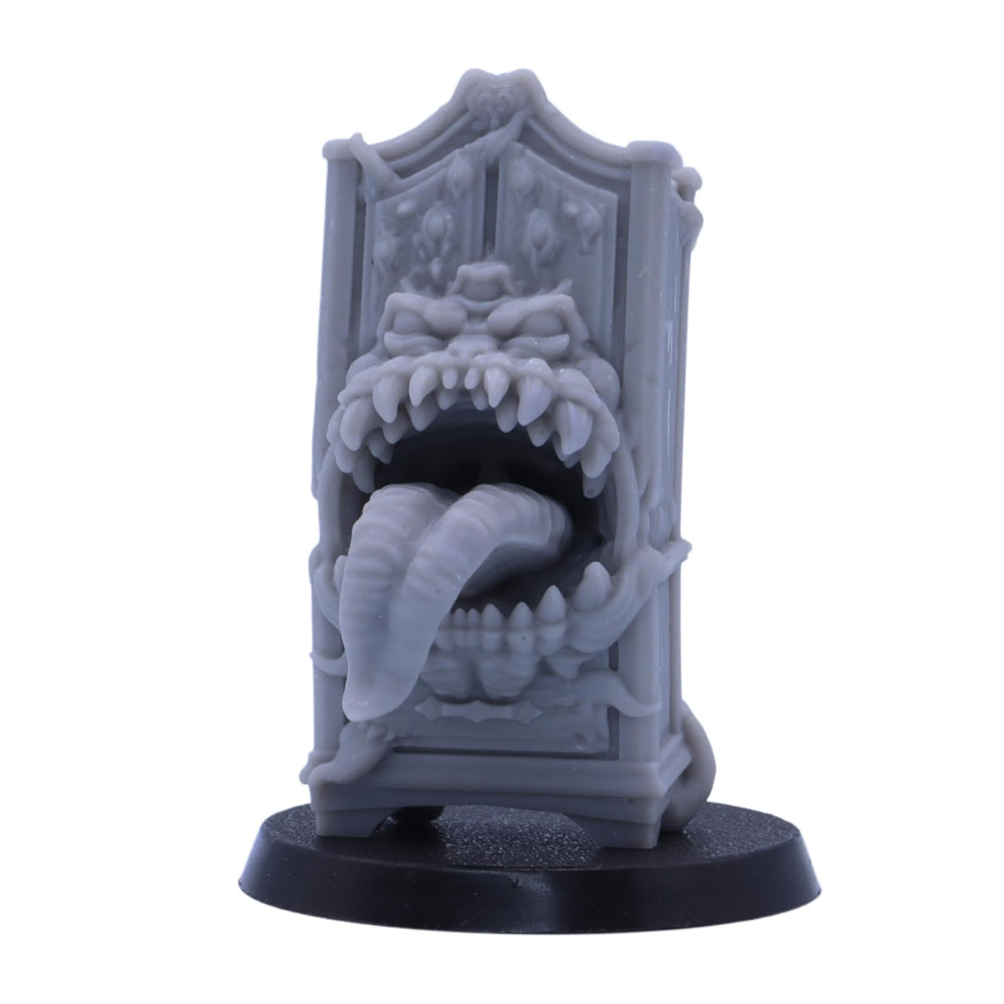Tall wardrobe Mimic miniature with carved details, oversized teeth and twin tongues.
