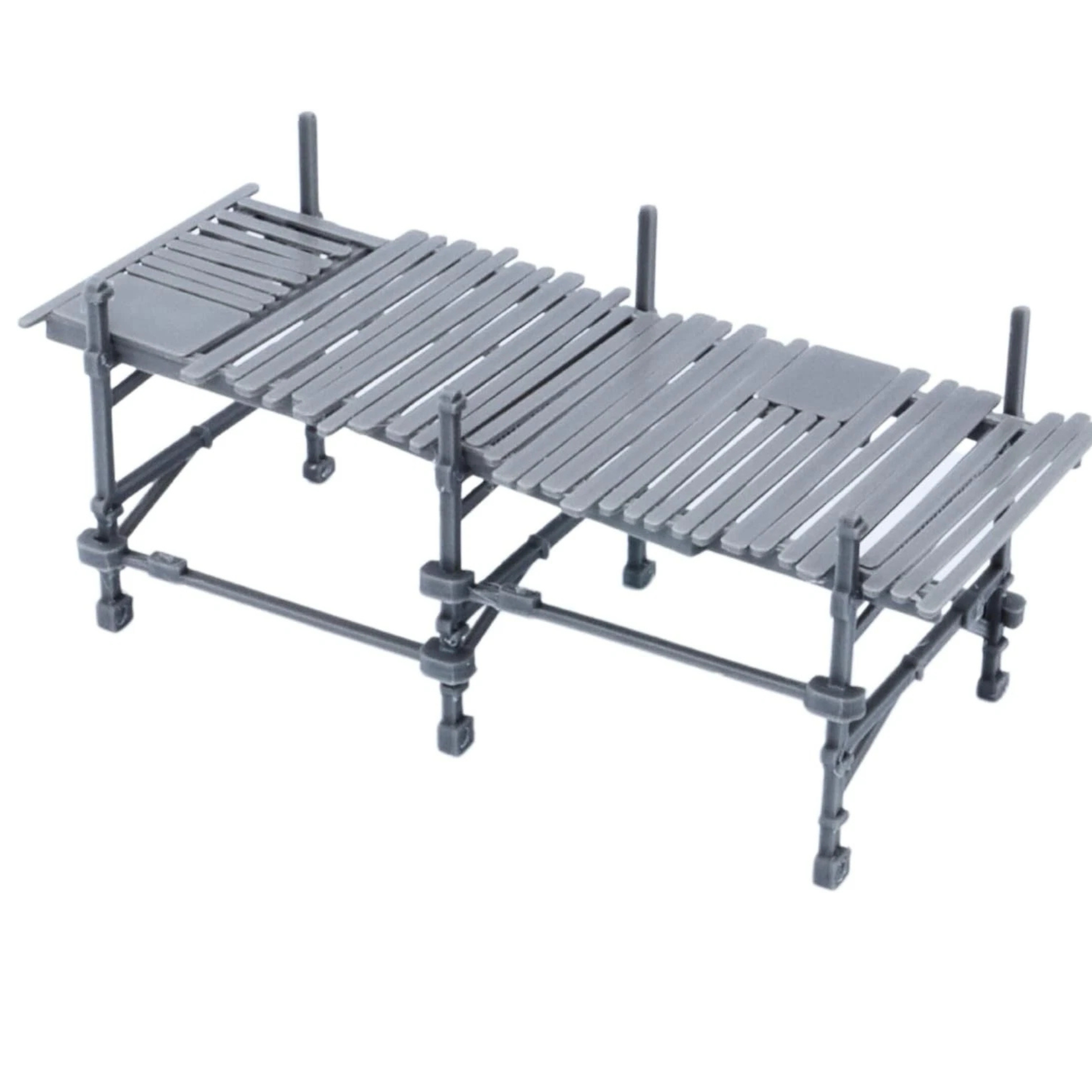 Straight modular scaffolding platform section with plank flooring and support poles for tabletop RPG terrain.