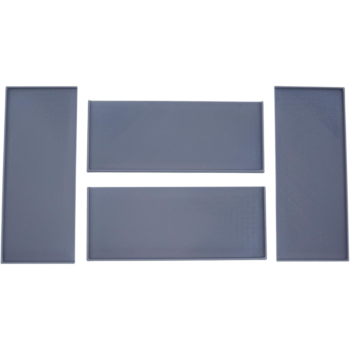 Top-down view of four 5x2 regiment movement trays designed for miniatures on 25mm square bases.