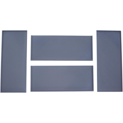 Top-down view of four 5x2 regiment movement trays designed for miniatures on 25mm square bases.