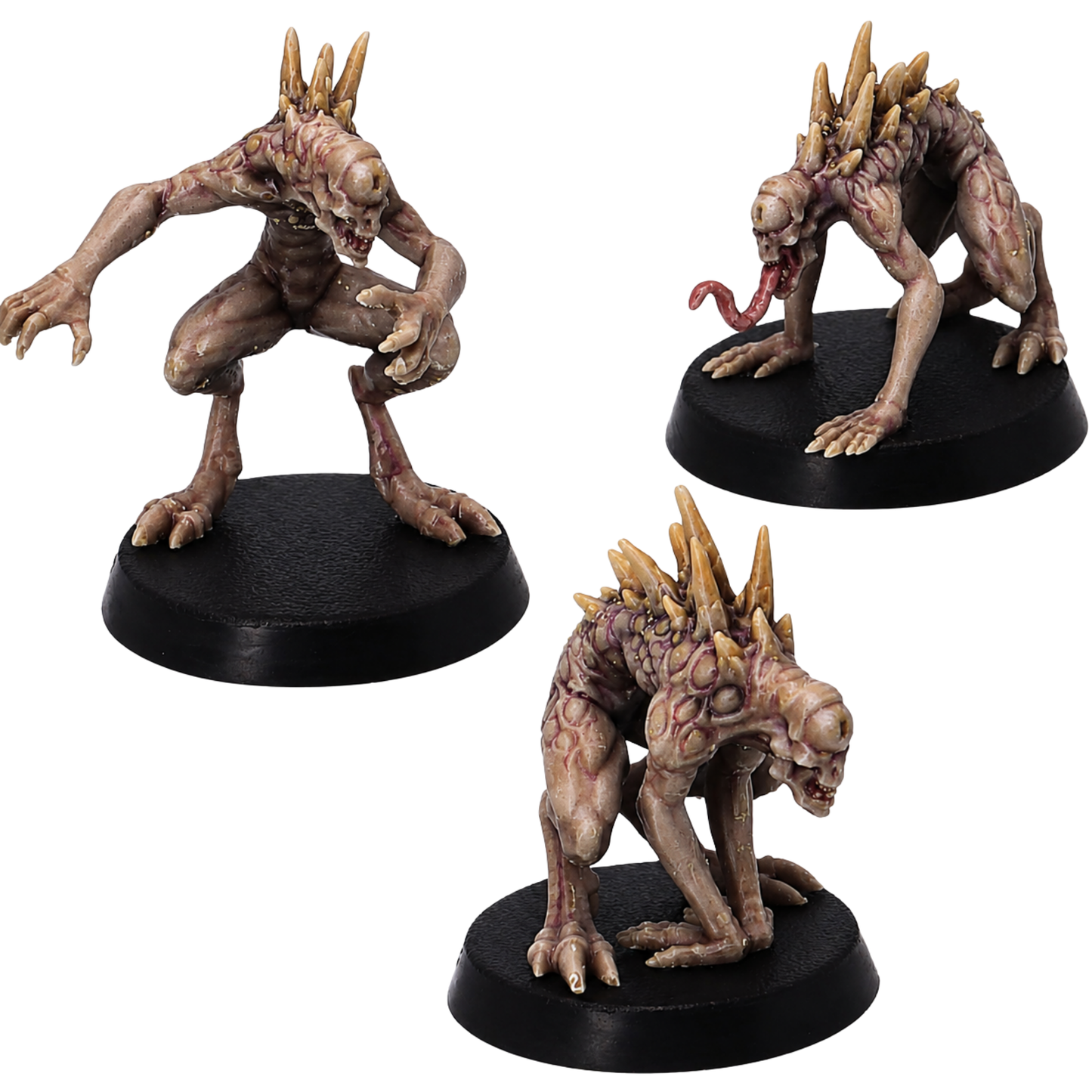 Painted Nothic set of 3 by Epic Miniatures showing mutated fantasy monsters with elongated limbs, jagged spines, claws, and grotesque features.