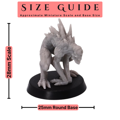 Size guide for Nothic miniature showing 28mm scale and 25mm round base.