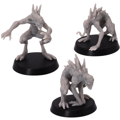 Unpainted Nothic set of three by Epic Miniatures showing varied crouched and stalking monster poses on 25mm round bases.