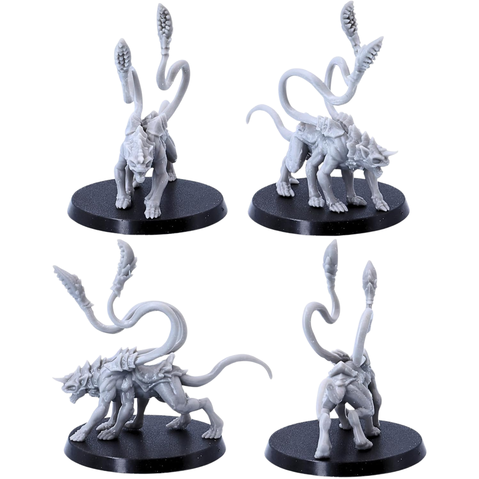Unpainted armoured Phase Panther miniature by Epic Miniatures showing plated shoulders, feline anatomy, long tentacles, and tooth-lined appendages.