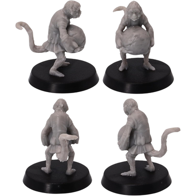 Unpainted pirate monkey miniature carrying a large round bomb with long tail, layered pirate clothing, and detailed fur.