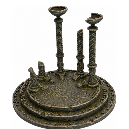 Painted Dragon Dais fantasy terrain featuring a circular ritual platform and ruined serpent columns.