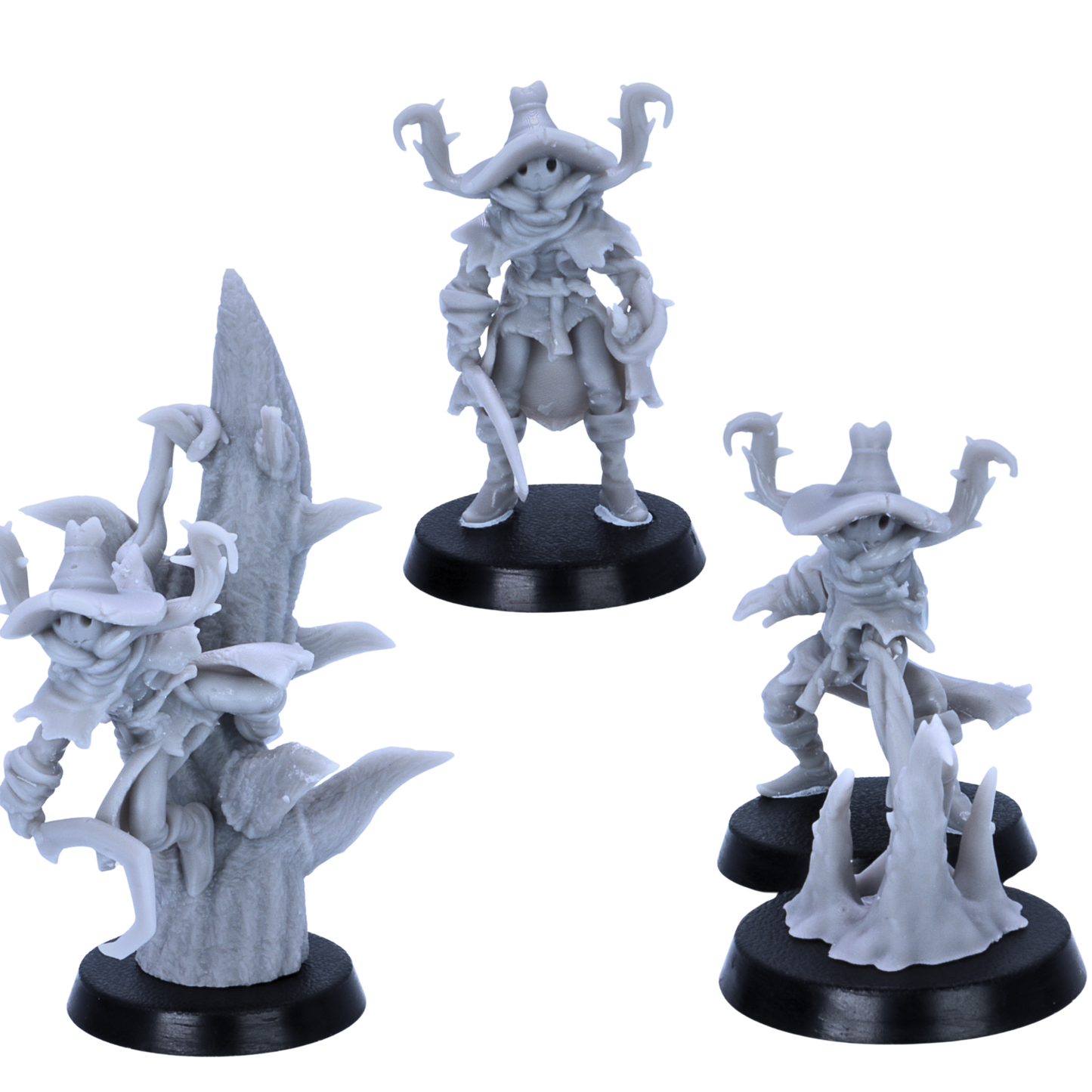 Unpainted Pumpkin Scarecrows set of three resin miniatures on 25mm round bases for Halloween tabletop encounters
