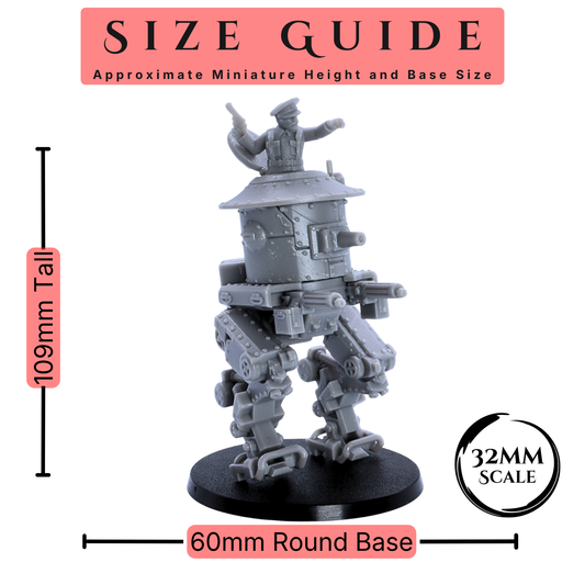 Size guide for the British MK1 Sentinel Heavy Tank miniature showing 109mm height and 60mm round base.