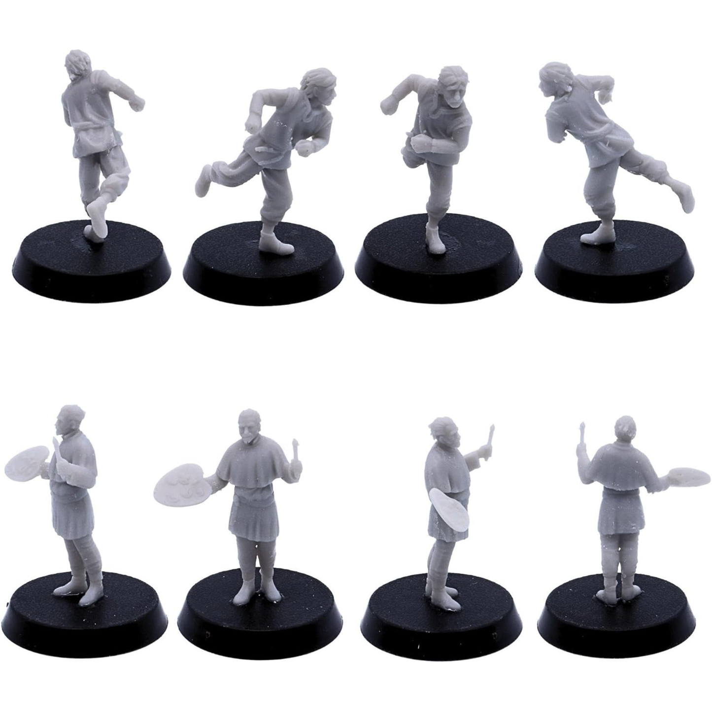 Dynamic running villager miniature shown from multiple angles.