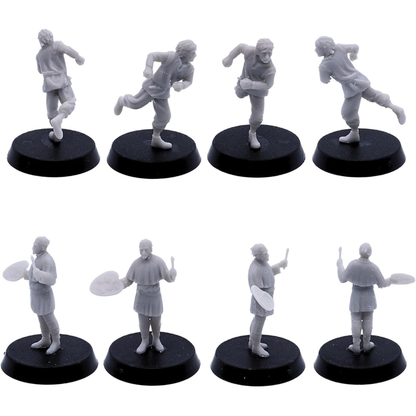Dynamic running villager miniature shown from multiple angles.