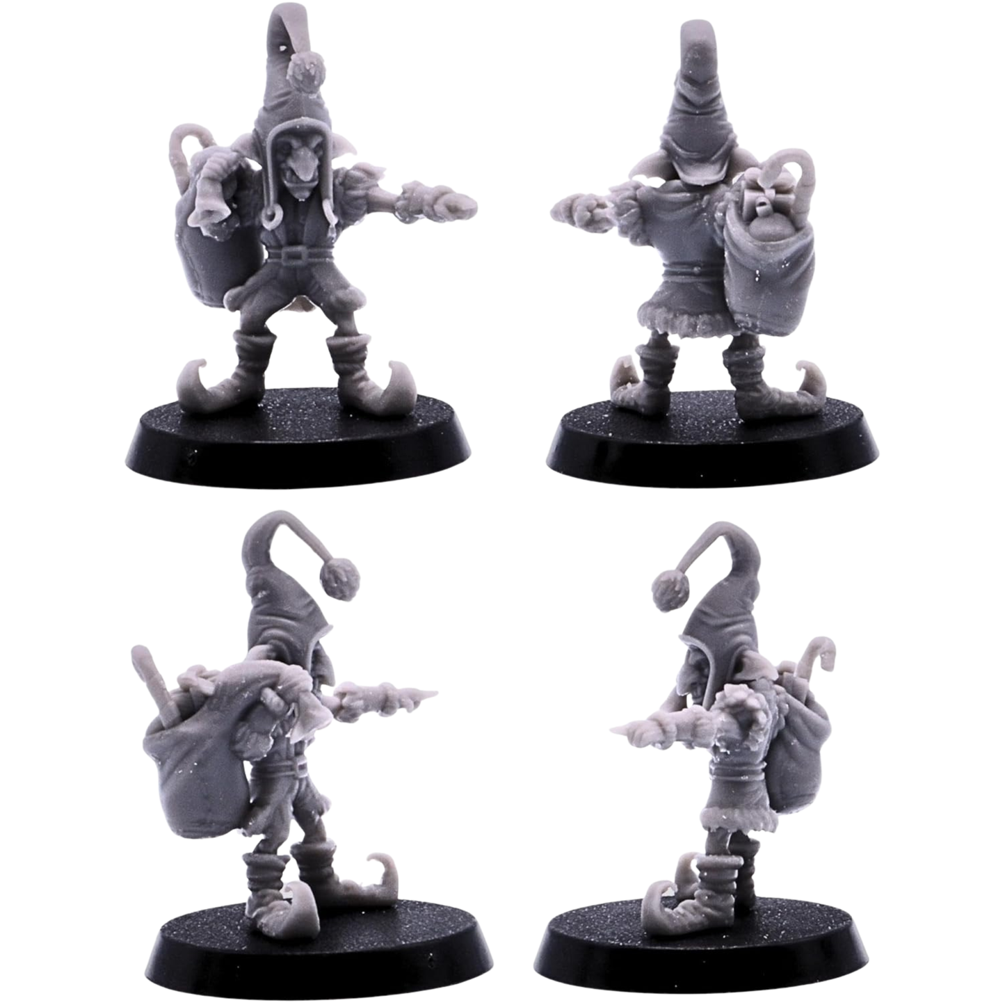 santa Goblin miniature carrying a gift sack and bell in festive fantasy clothing.