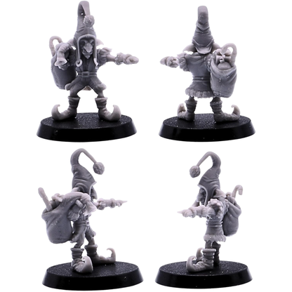 santa Goblin miniature carrying a gift sack and bell in festive fantasy clothing.