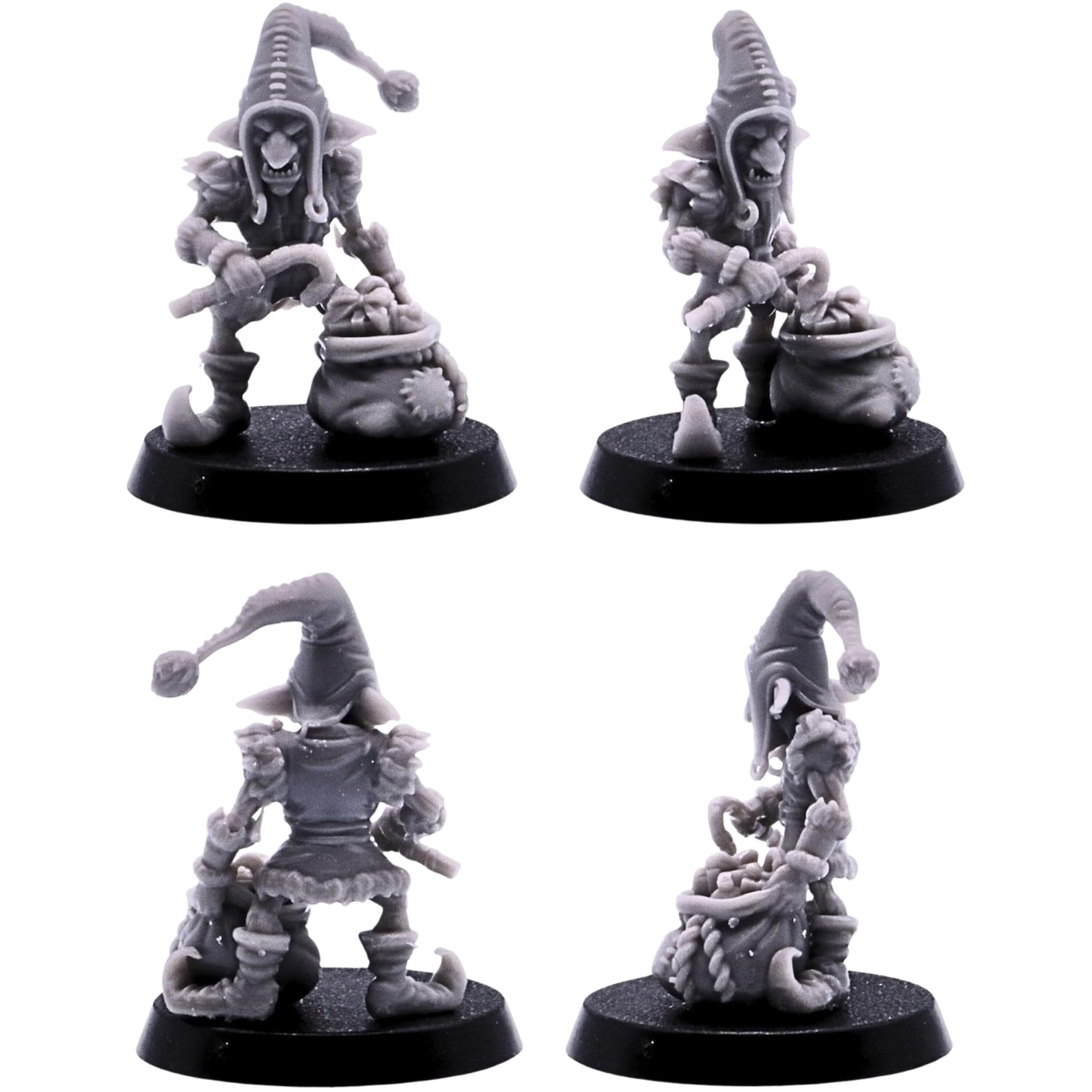 Christmas goblin miniature carrying presents in a sack on a 25mm round base.