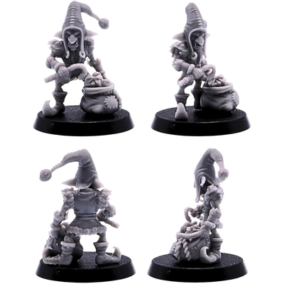 Christmas goblin miniature carrying presents in a sack on a 25mm round base.