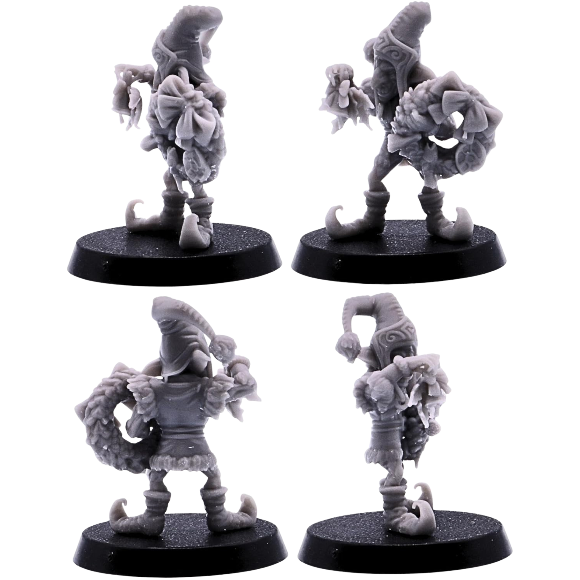 Santa Goblin miniature carrying a decorated Christmas wreath and presents.