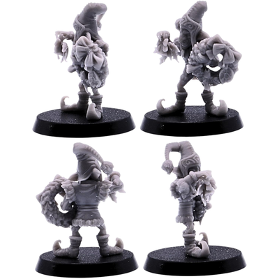 Santa Goblin miniature carrying a decorated Christmas wreath and presents.