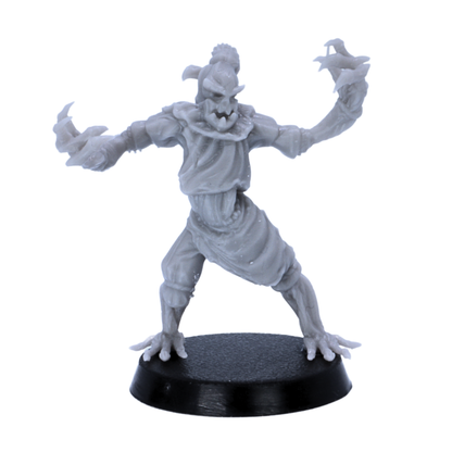 Unpainted scarecrow miniature in a wide clawed pose on a round base.