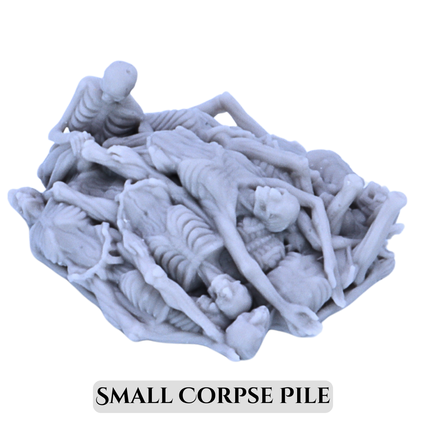 Small Corpse Pile terrain piece by Printable Scenery with skeletal remains and scattered bones.