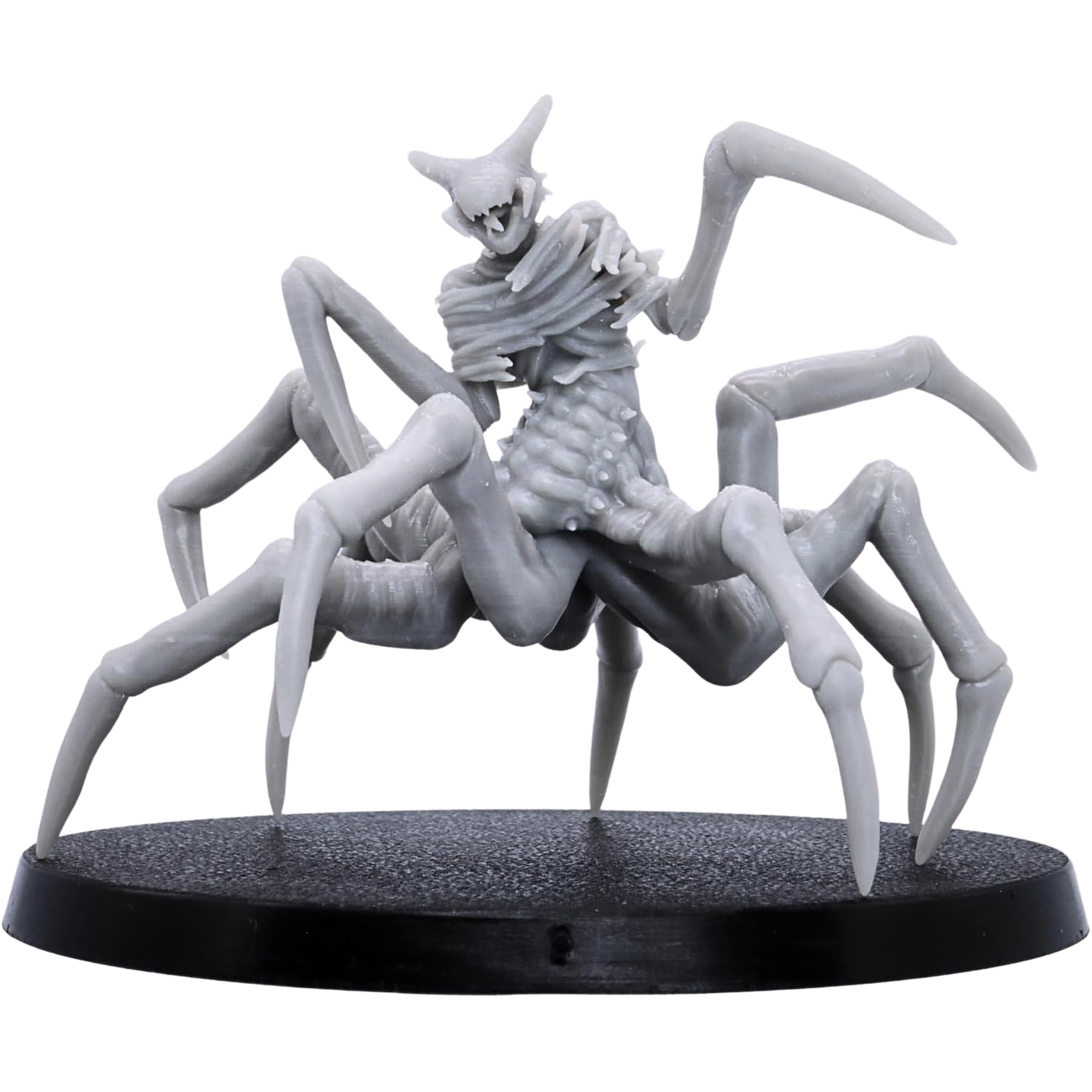 Unpainted Spider of Leng by Epic Miniatures showing its wide arachnid stance, elongated legs, twisted humanoid upper body, and monstrous head.