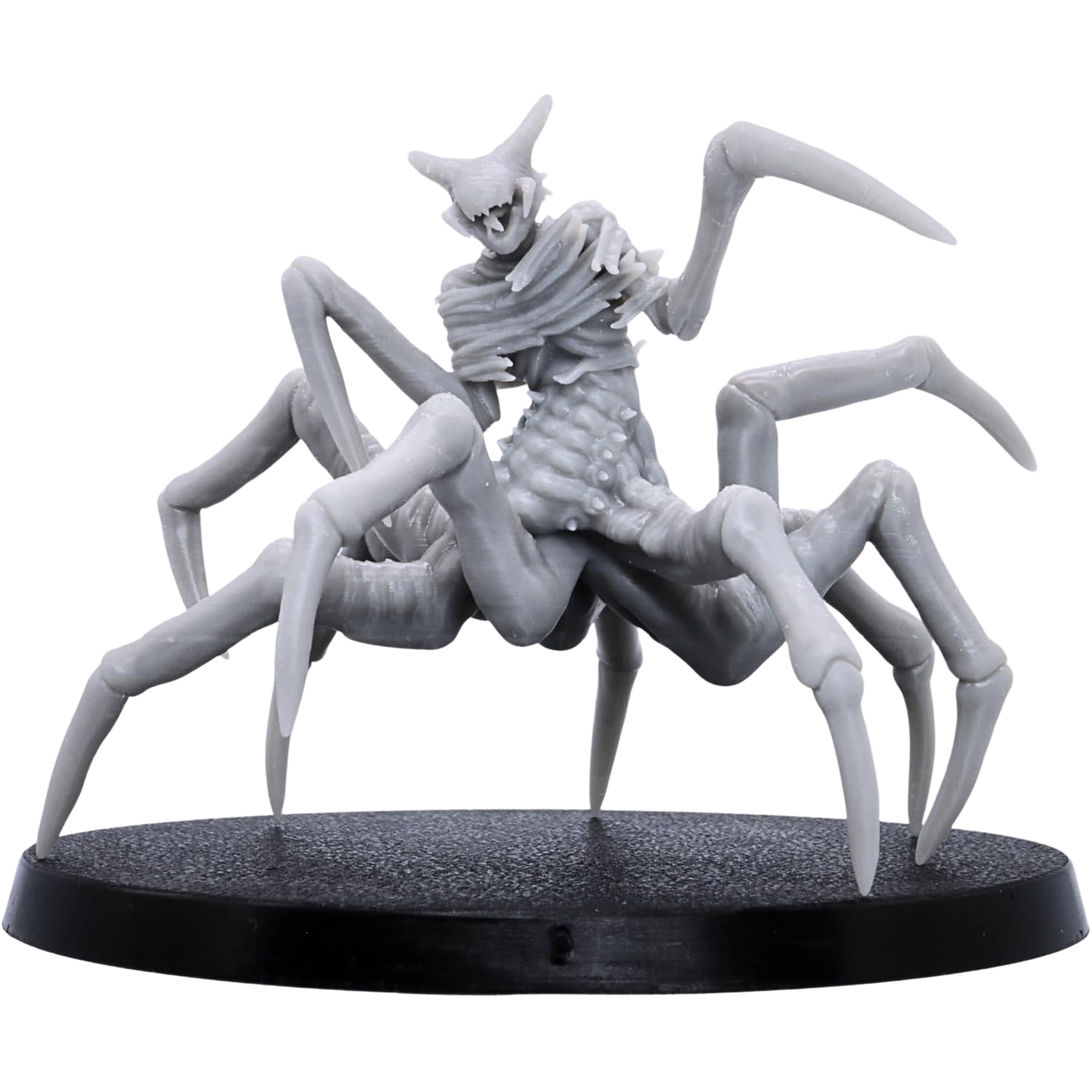 Unpainted Spider of Leng by Epic Miniatures showing its wide arachnid stance, elongated legs, twisted humanoid upper body, and monstrous head.