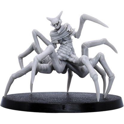 Unpainted Spider of Leng by Epic Miniatures showing its wide arachnid stance, elongated legs, twisted humanoid upper body, and monstrous head.
