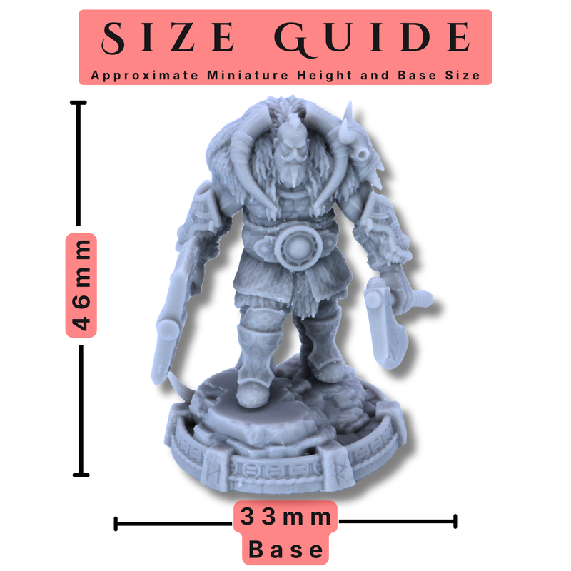 Size guide for Thane Eboncry miniature showing approximate 46mm height and 33mm base.