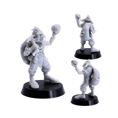 Detailed views of a Tribal Goblin miniature armed with a large three-pronged pitchfork.
