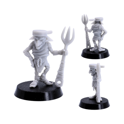Multiple views of a Tribal Goblin shaman carrying a skull-topped staff and wearing bone decorations.