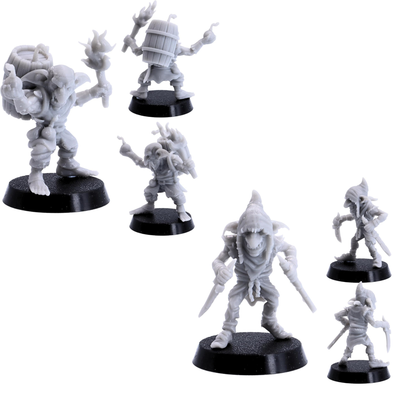 Selection of Tribal Goblin miniatures including torch bearer, dagger fighter, and other characterful fantasy poses.