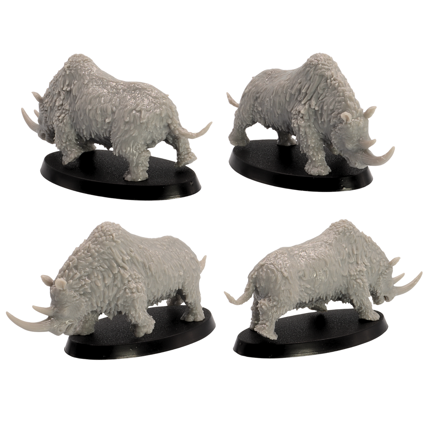 High detail unpainted grey resin Woolly Rhino miniature print by Epic Miniatures for tabletop wargaming.