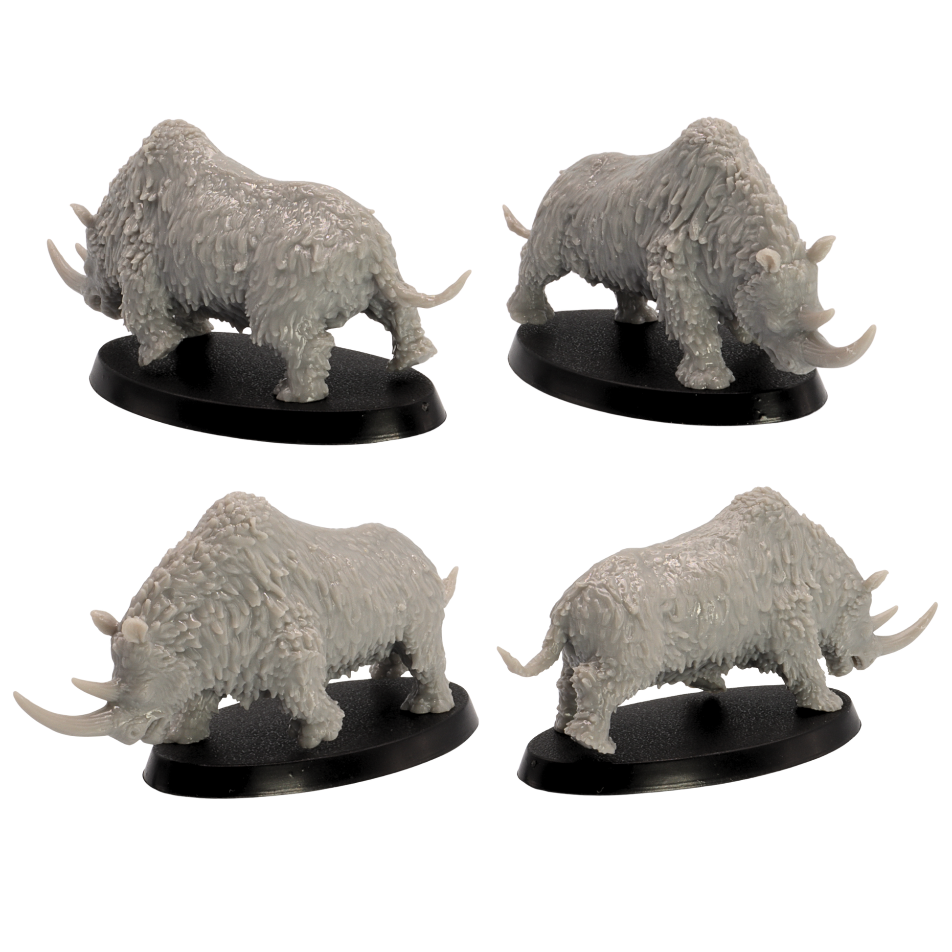 High detail unpainted grey resin Woolly Rhino miniature print by Epic Miniatures for tabletop wargaming.
