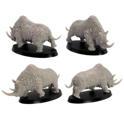 High detail unpainted grey resin Woolly Rhino miniature print by Epic Miniatures for tabletop wargaming.