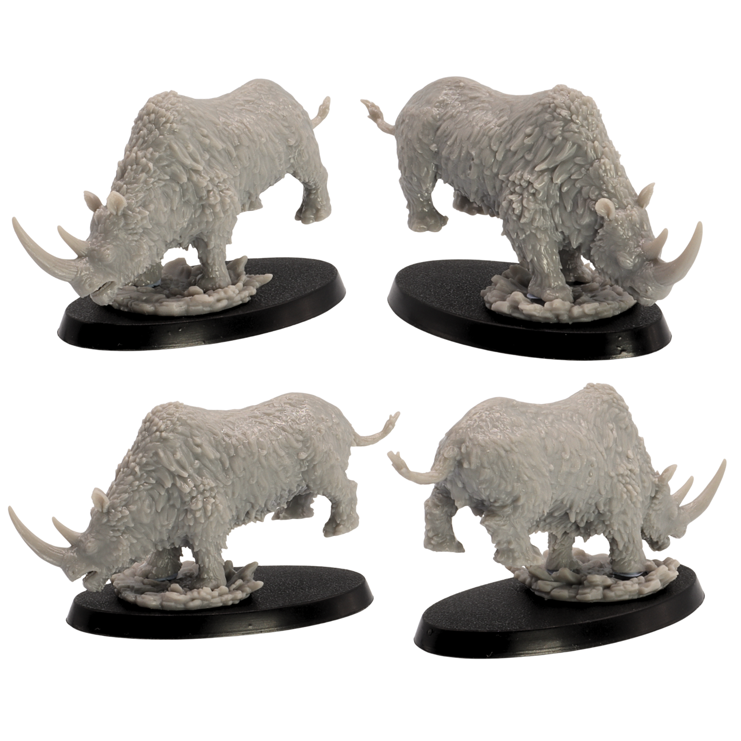 High detail unpainted grey resin Woolly Rhino miniature print by Epic Miniatures for tabletop wargaming.