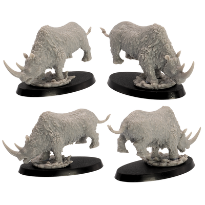 High detail unpainted grey resin Woolly Rhino miniature print by Epic Miniatures for tabletop wargaming.