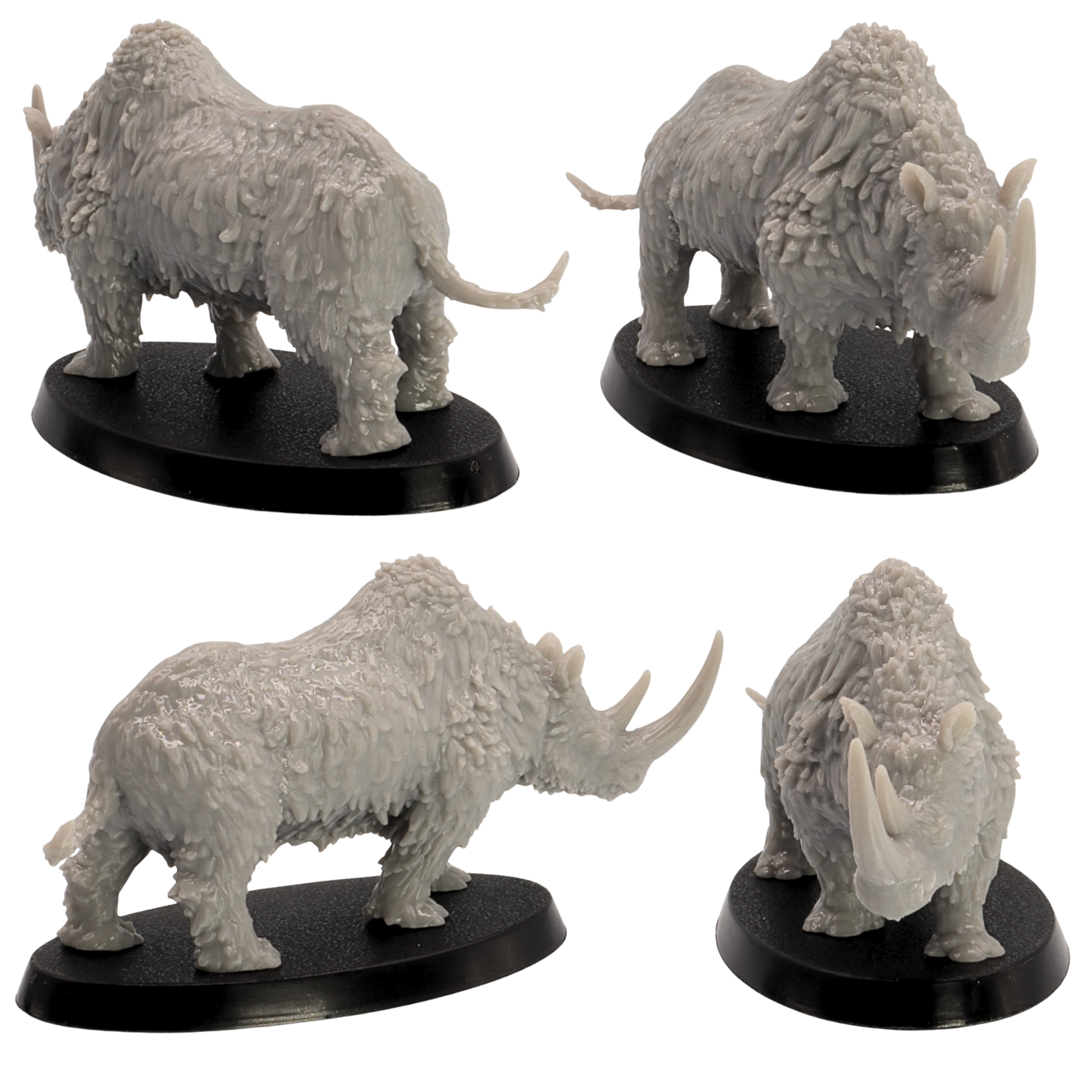 High detail unpainted grey resin Woolly Rhino miniature print by Epic Miniatures for tabletop wargaming.