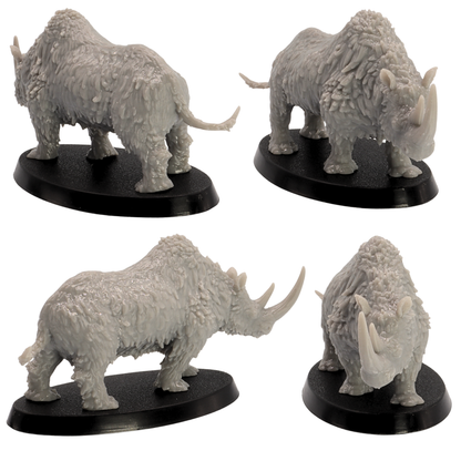 High detail unpainted grey resin Woolly Rhino miniature print by Epic Miniatures for tabletop wargaming.