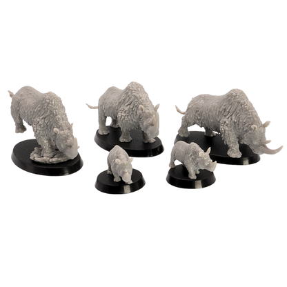 High detail unpainted grey resin Woolly Rhino miniature print by Epic Miniatures for tabletop wargaming.