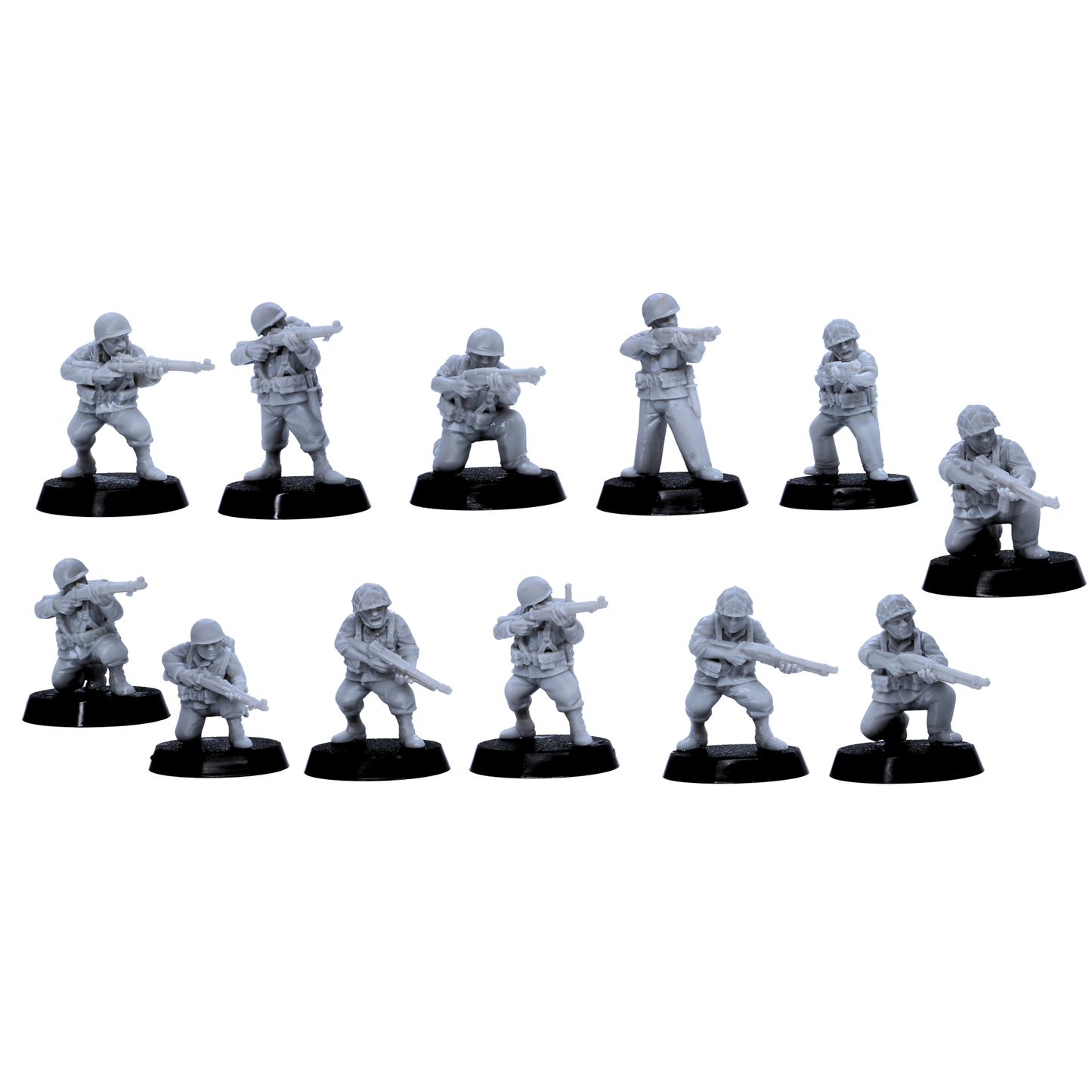Alt: USMC riflemen miniatures in standing and kneeling combat poses