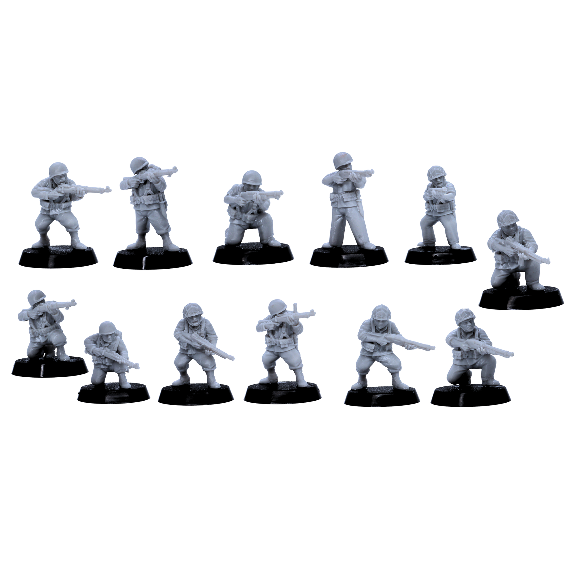 Alt: USMC riflemen miniatures in standing and kneeling combat poses