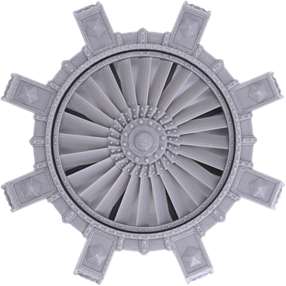 Top view of a 28mm Vent Shaft terrain piece showing the circular turbine fan and eight reinforced perimeter sections.