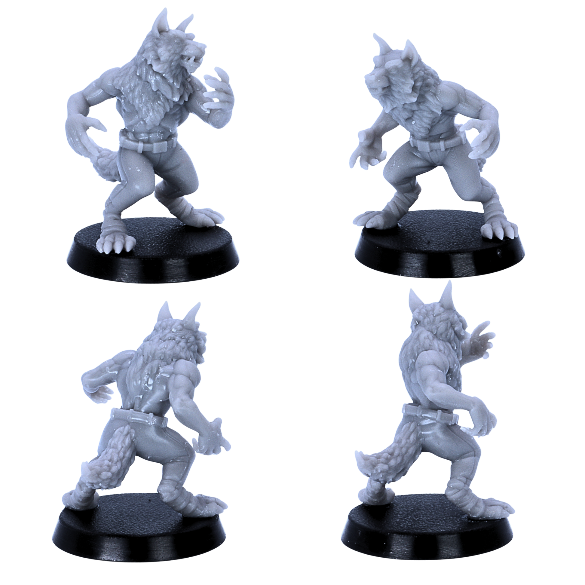 Alt Text: Detailed views of Werewolf Soldier miniatures with muscular bodies, claws and wolf-like features.