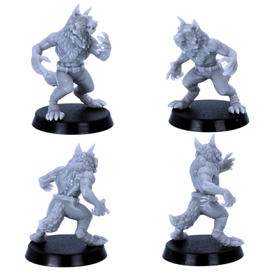 Alt Text: Detailed views of Werewolf Soldier miniatures with muscular bodies, claws and wolf-like features.