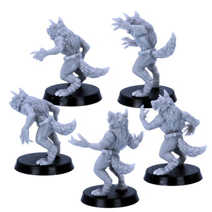 Alt Text: Werewolf Soldiers miniatures showing detailed fur, tails and dynamic poses from multiple angles.