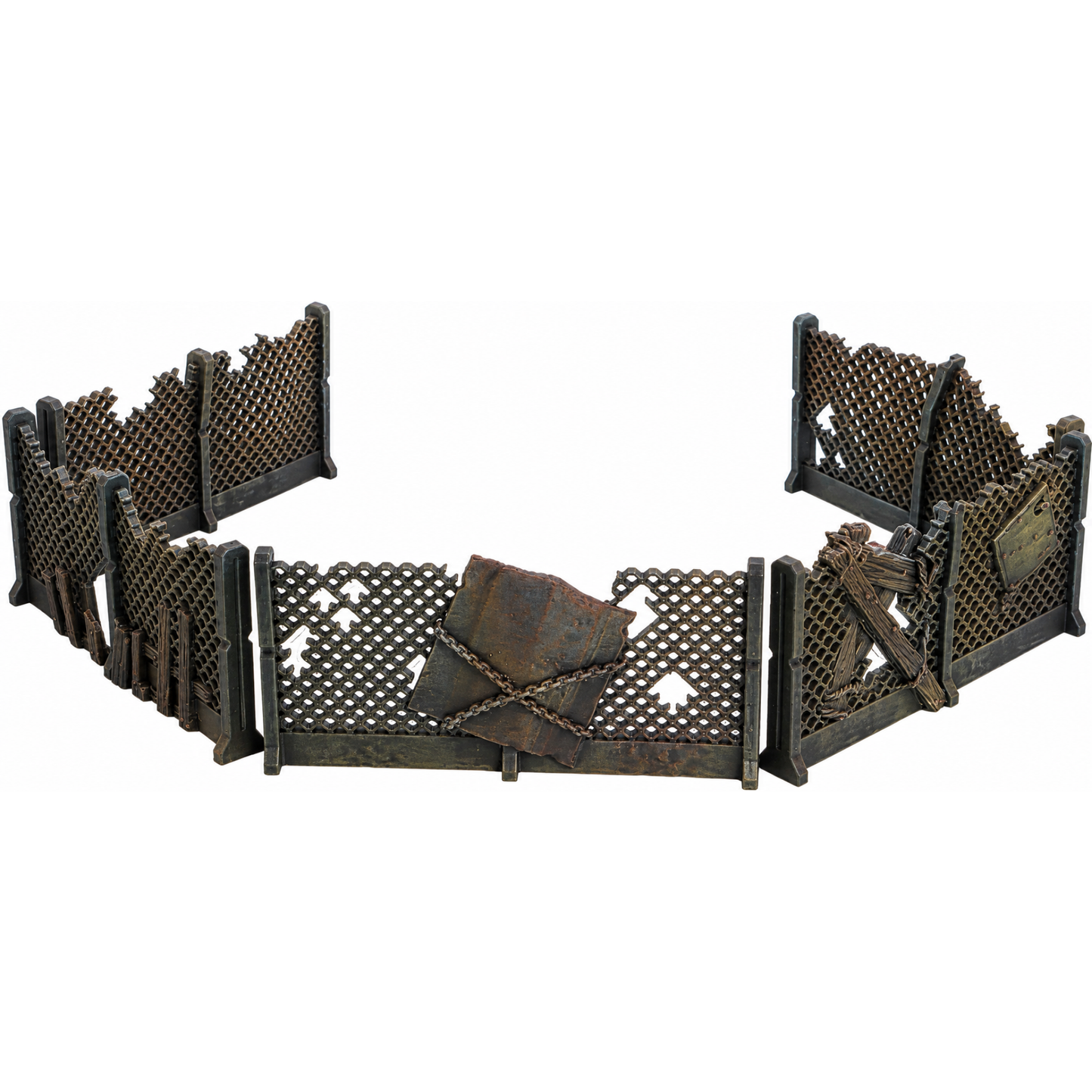 Painted Wire Fences set featuring five damaged industrial mesh fence sections by Printable Scenery