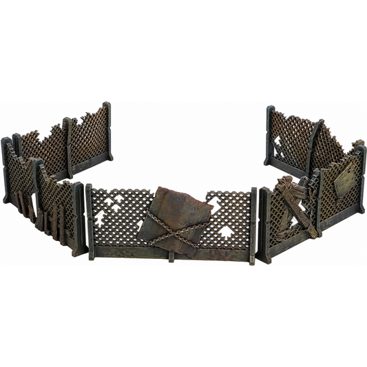 Painted Wire Fences set featuring five damaged industrial mesh fence sections by Printable Scenery